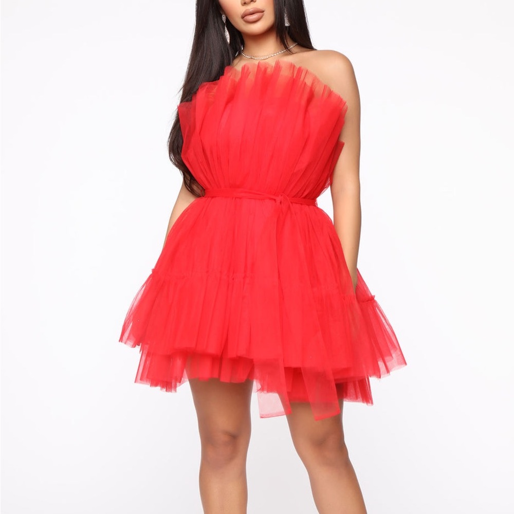 Red tulle mini dress - Picture 2 of 5